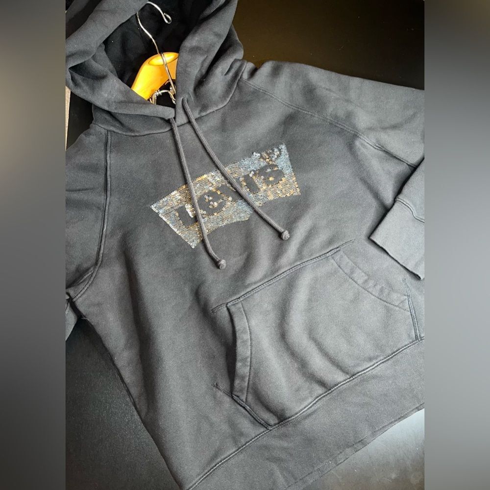 Levi’s Solid Black With Silver Sequins Logo Hoodi… - image 1